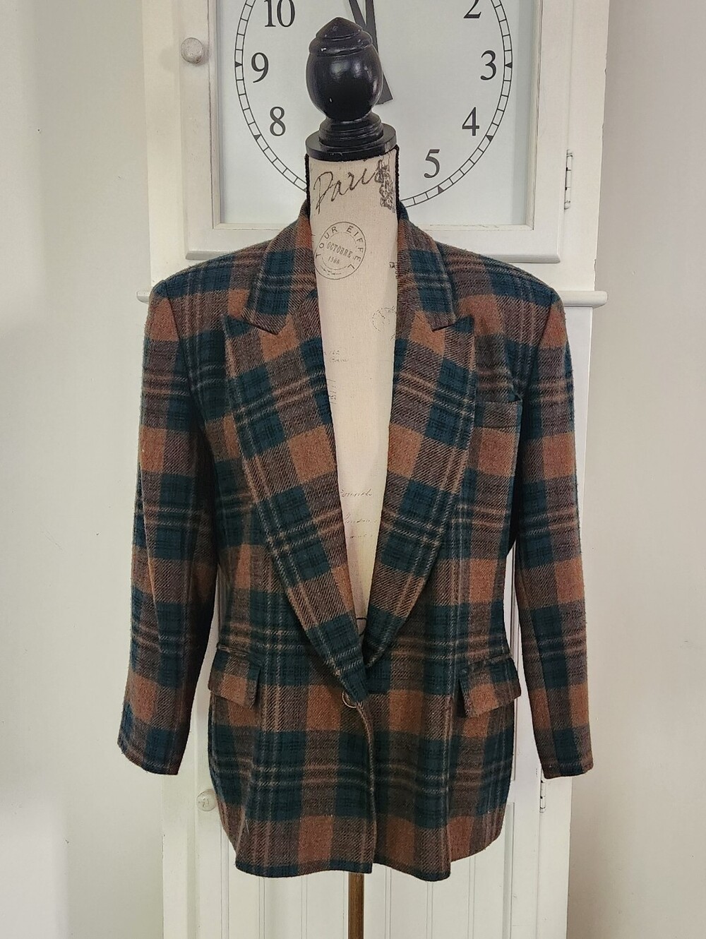 Vintage Plaid Wool Blend Blazer